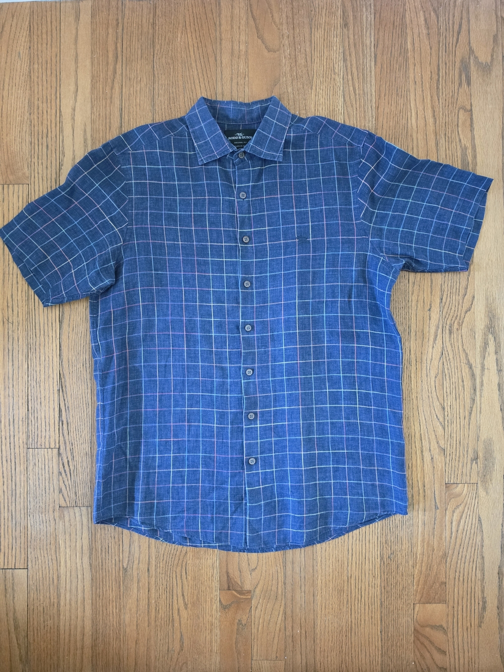 Rodd & Gunn Blue Windowpane Short Sleeve Button-Down Shirt Size M